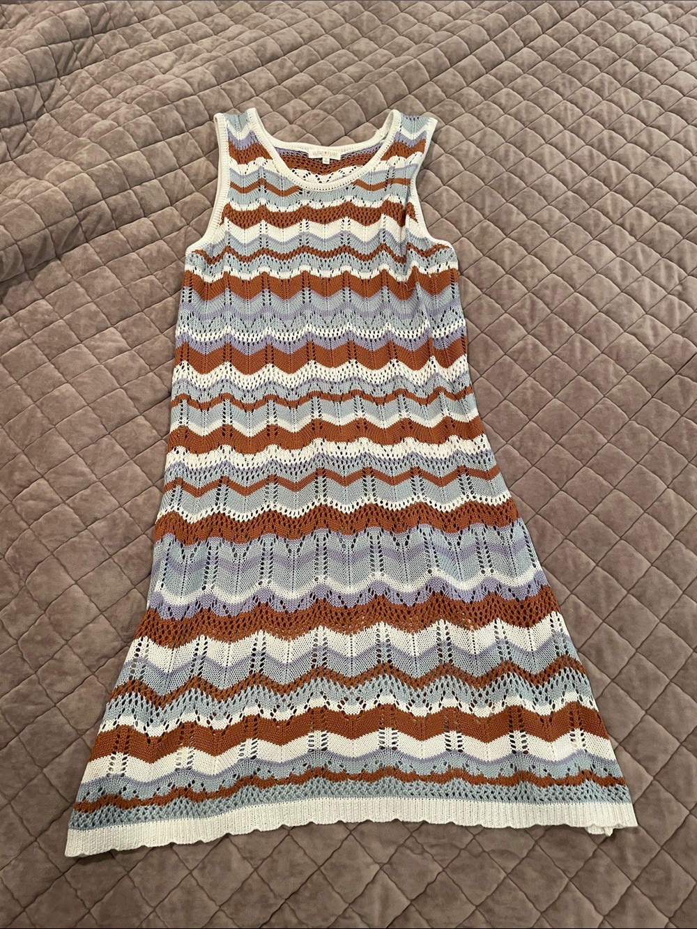 Ultra Flirt Chevron Knit Maxi Dress in White, Rust & Lavender